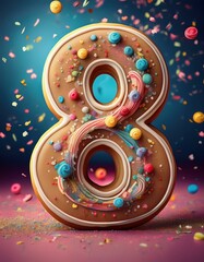 Decorated cookie, number 8, illustration for birthday or anniversary celebration