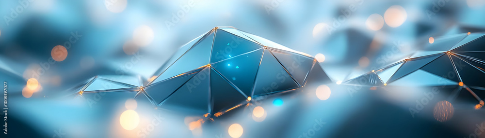 Poster abstract background - metallic triangles with bokeh
