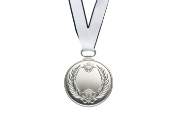 Shiny Achievement Award silver medal Isolated on Transparent Background