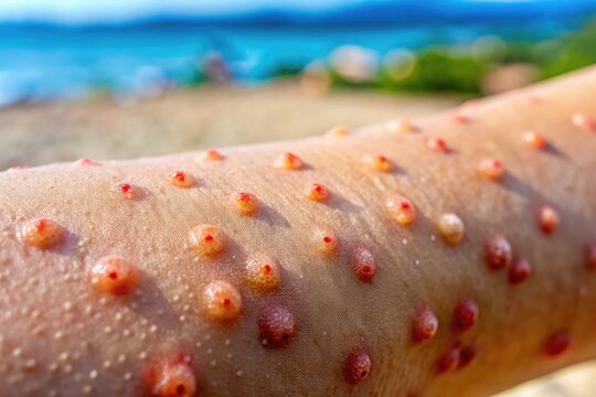 Close-Up of Sand Flea Bites on Skin, Illustrating Allergic Reactions and Itchy Insect Bites