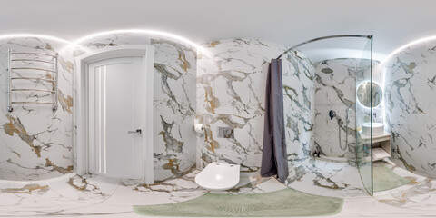 seamless 360 hdri panorama in interior of expensive bathroom in modern flat apartments with...