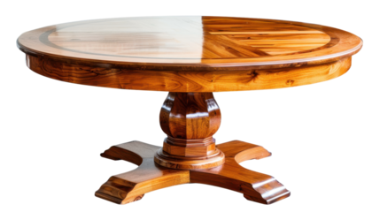 Round wooden dinner table on white background