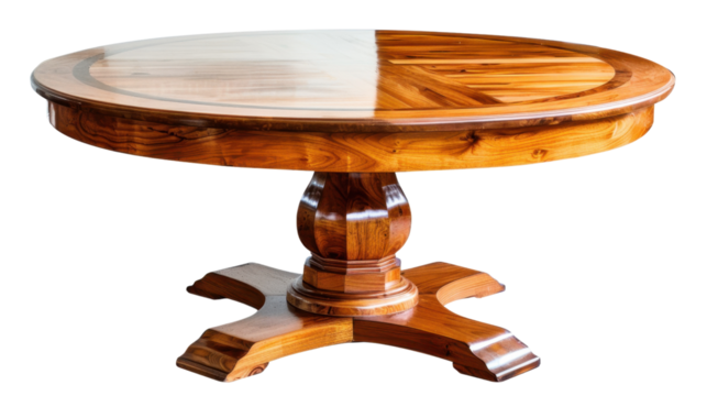 Round wooden dinner table on white background
