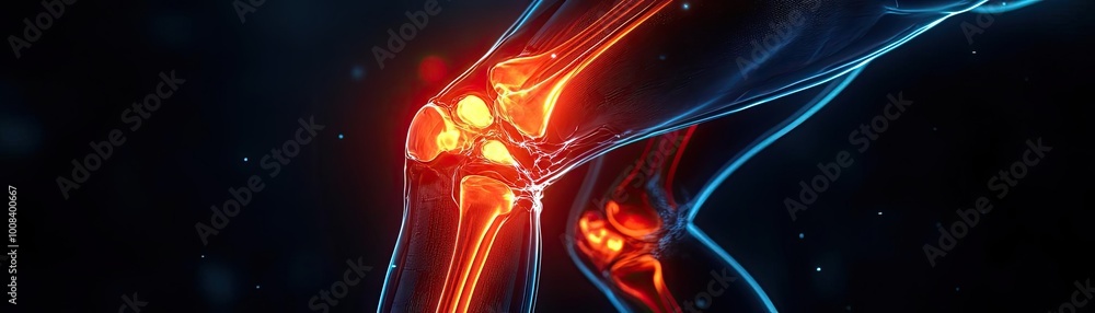 Poster detailed visualization of a human knee joint highlighting anatomical features and interactions of li