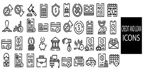 Credit and loan related 40 line icons.vector illustrations.