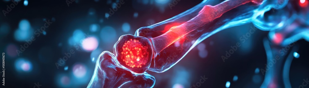 Fototapete a close-up view of a glowing joint with vibrant colors, illustrating the complexity of human anatomy