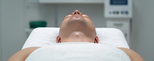 Patient lying on a therapy table receiving ultrasound treatment for herniated disc pain, non-invasive therapy, back pain treatment