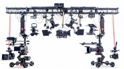 Jibs and cranes for capturing dynamic camera movements isolated on white background