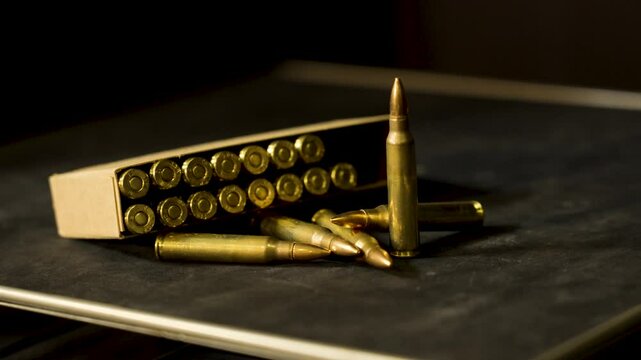 A flare focus in and out of staged ammunition.