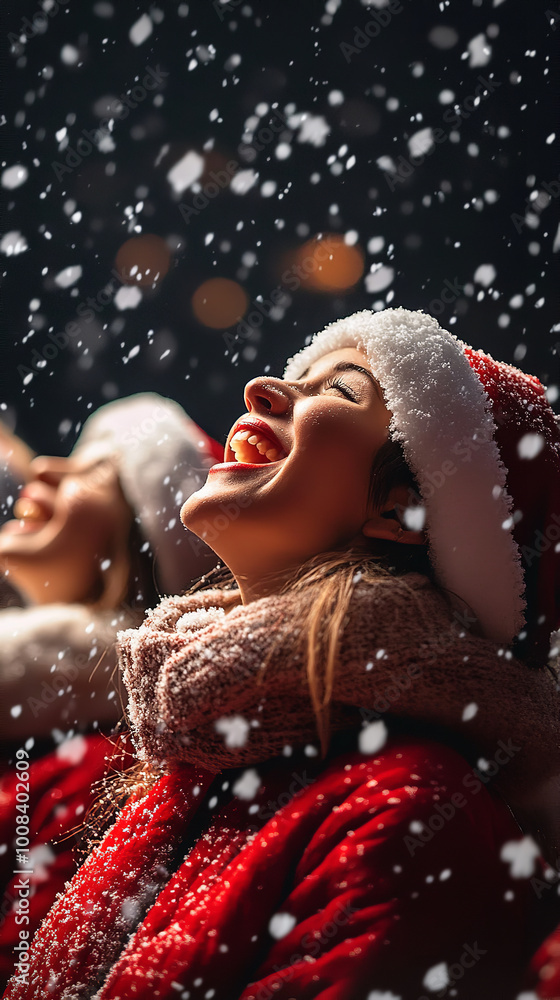 Wall mural Holiday Choir Singing Christmas Carols with Festive Decorations  