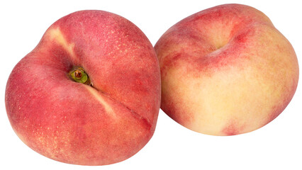 Flat peach or Donut Peach on white background, Flat Peach premium fruit isolate on white with clipping path.