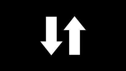 White color swipe up and down pointing solid arrow icon. Flashing direction indicators.