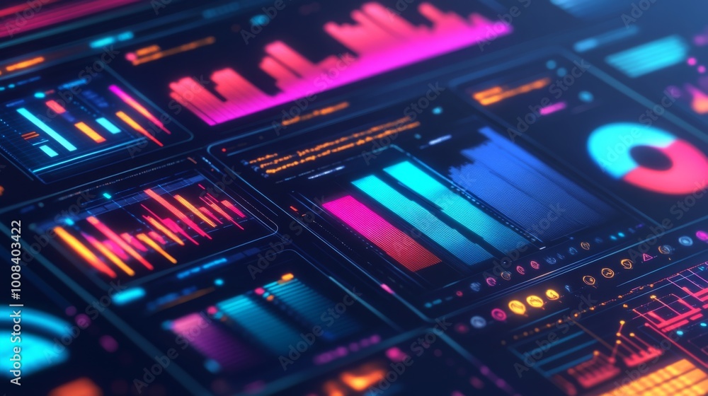 Poster data visualization dashboard with colorful graphs