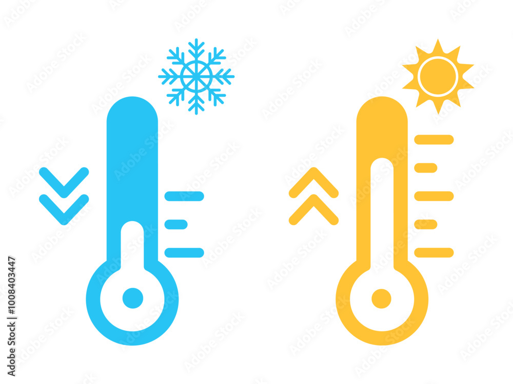 Wall mural thermometer vector icons with sun and snowflake. thermometer with sun and snowflake icon. hot and co