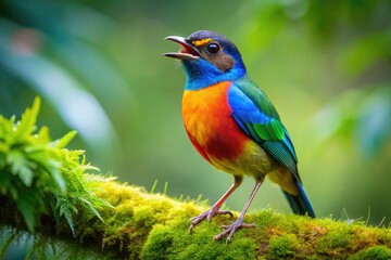 Colorful Bird Singing Cheerfully in a Lush Green Forest Surrounded by Vibrant Nature Sounds