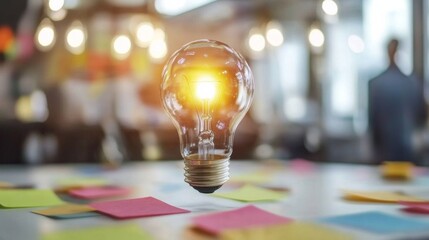 Light Bulb Among Colorful Sticky Notes in Office