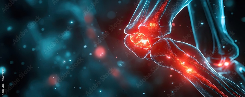 Poster detailed and vibrant representation of a joint structure, highlighting the intricate connections wit