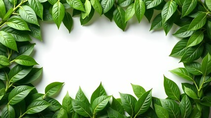 Fototapeta premium Background of sprouts with green leaves, in the middle a white sheet for text