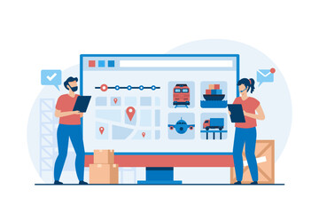 Logistics Center Coordinating International Freight Movements. Vector Illustration