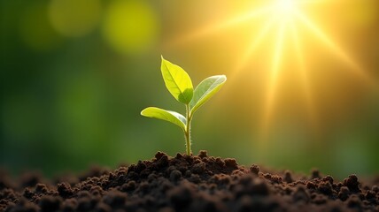 Young Plant Sprouting with Sun Flare - Growth Concept