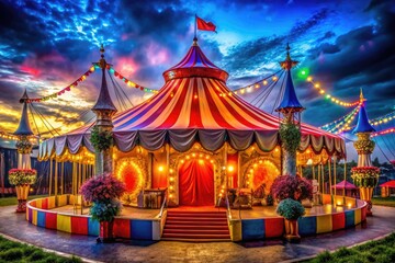 Obraz premium Colorful circus stand with vibrant decorations and inviting atmosphere for festive entertainment events