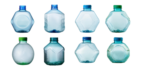 Assorted Transparent Plastic Bottles on White Background