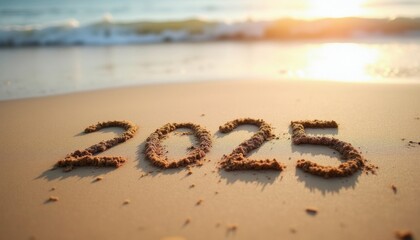2025 Written in Sand. Happy New 2025 Year, ai generated , ai