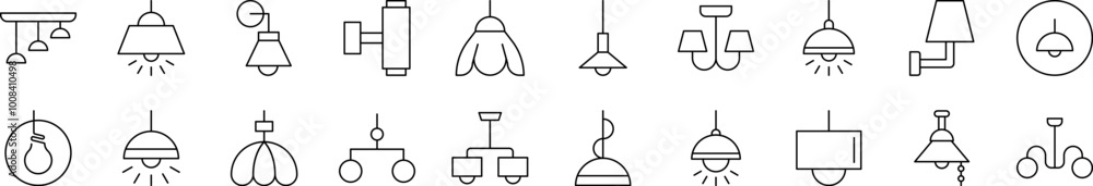 Poster lamps and chandeliers outline simple linear image collection. editable stroke. suitable for web site