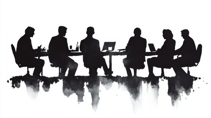 Silhouetted Business Meeting in Conference Room