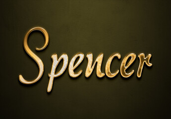 Old gold text effect of name Spencer with 3D glossy style Mockup.	