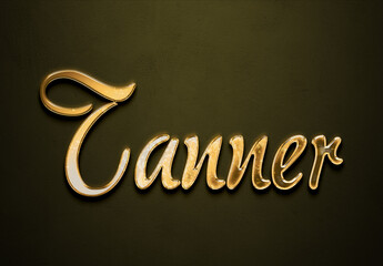 Old gold text effect of name Tanner with 3D glossy style Mockup.	