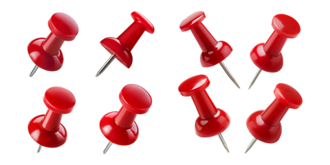Red Push Pins on Transparent Background