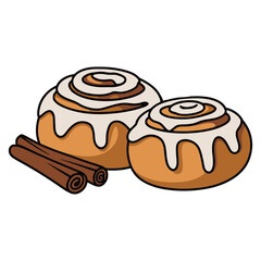Vector Illustration of Glazed Cinnamon Rolls with Cinnamon Sticks