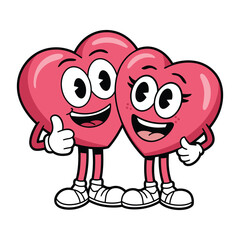 Two happy hearts giving thumbs up illustration