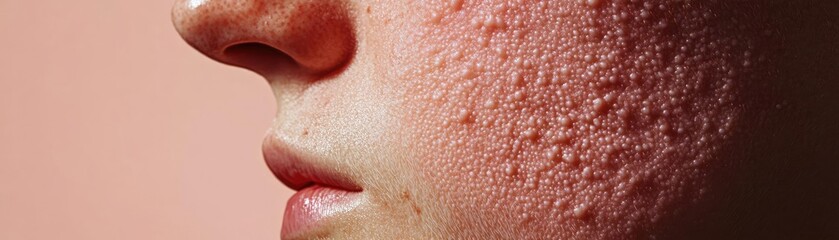 Fototapeta premium Close-up view of a face showing skin texture and imperfections, capturing the natural beauty and complexity of human skin.