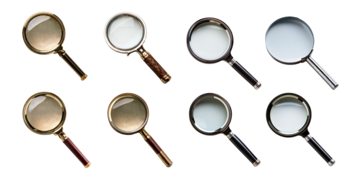 Vintage magnifying glasses PNG collection isolated on transparent background
