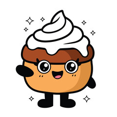 Cute Cartoon Cupcake Character with Whipped Cream