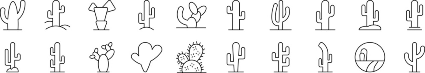 Cactus and Succulent Collection of Thin Icons. Editable Stroke. Suitable for Web Sites, Books, Cards, Apps