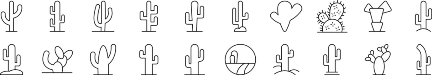 Cactus and Succulent Simple Isolated Line Icons Collection. Editable Stroke. Suitable for Web Sites, Books, Cards, Apps
