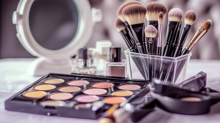 make up brushes and powder