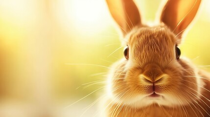 Close-up of a cute rabbit in soft, warm light with a blurred background.