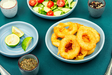 Crispy calamari rings.