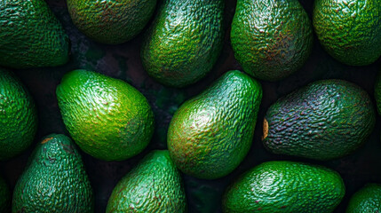 Fresh avocados in vibrant green colors captured from above in stunning high-quality, high-definition photography, bringing out the fruit's natural beauty