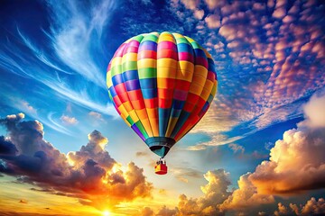 Obraz premium Colorful Watercolor Air Balloon in a Bright Sky with Soft Clouds and a Gentle Breeze of Adventure
