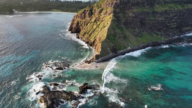 Aerial footage of Lord Howe island from North end South towards Mt Gower