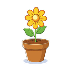 Cartoon Style Yellow Flowers in a Pot Illustration
