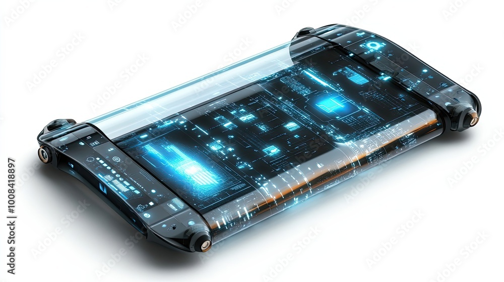 Poster futuristic transparent device with glowing circuitry