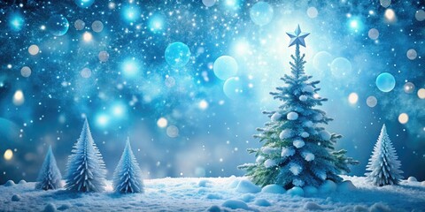 Naklejka premium A captivating blue snow-covered backdrop features enchanting winter wonderland elements, radiating festive holiday spirit and charm, perfect for capturing the magic of the season.