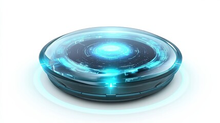 Futuristic Circular Device with Glowing Blue Center