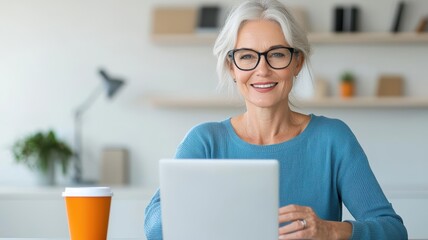 Elderly woman in an elegant home office, symbolizing independent investment planning for retirement silver economy, financial independence
